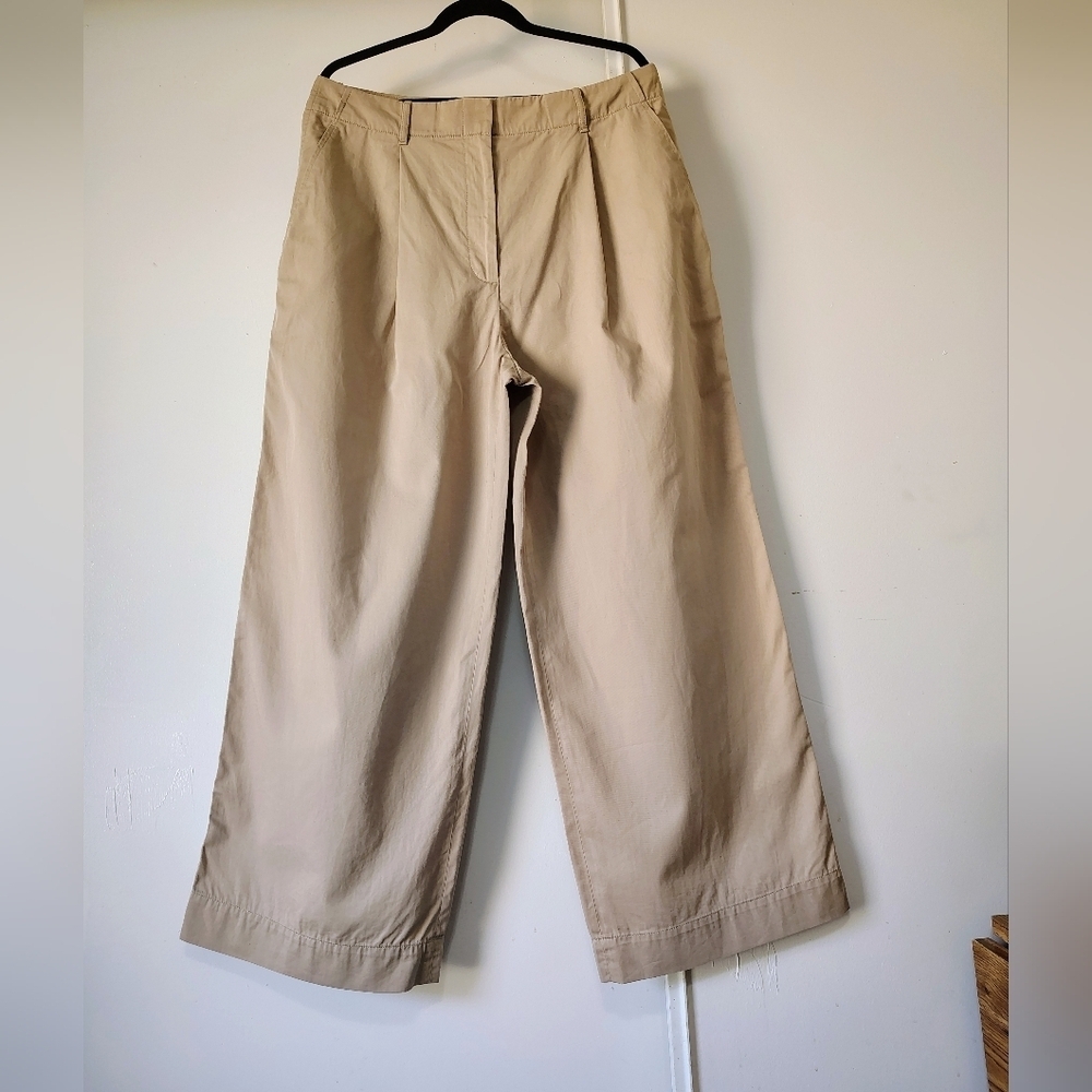 Club Monaco Pleated Cotton Twill Wide Leg high-rise khaki trousers sz 12. - Picture 4 of 17